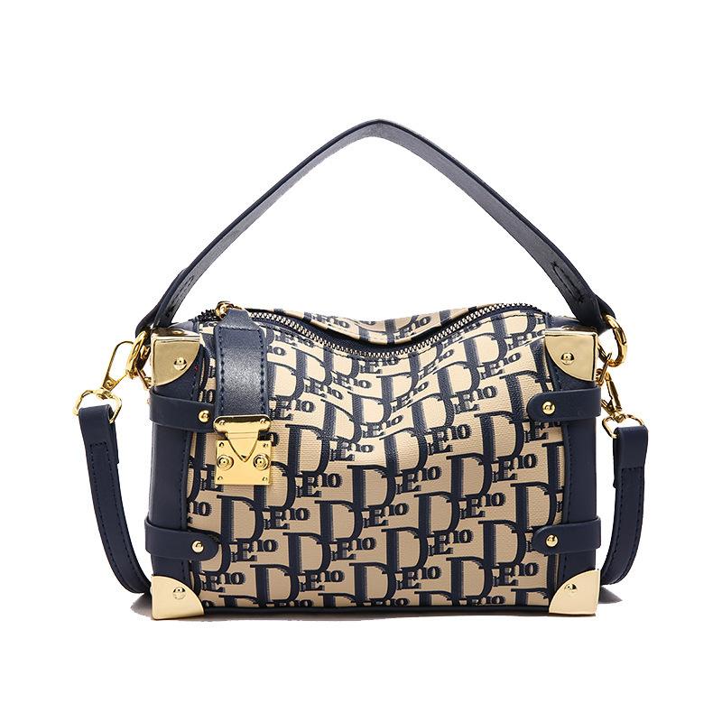 

New portable soft box bag feel fashionable print contrast light luxury handbag one-shoulder crossbody women s bag синий