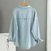 Women's Spring Autumn Denim Shirt Ladies Long Sleeved Lapel Loose Blouse