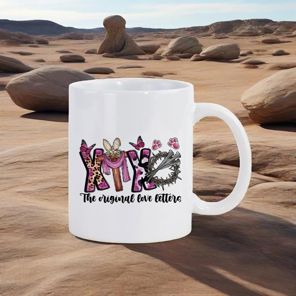 Easter Symbol Mug Hand-painted Egg Water Mug Colorful Rabbit Coffee Cups Shake Cotton Tail Cute Gift School Office Ceramic Mugs