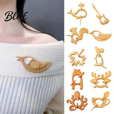 Wood Brooch Pin Wooden Animal Cute Dog Cat Sweater Handcrafted