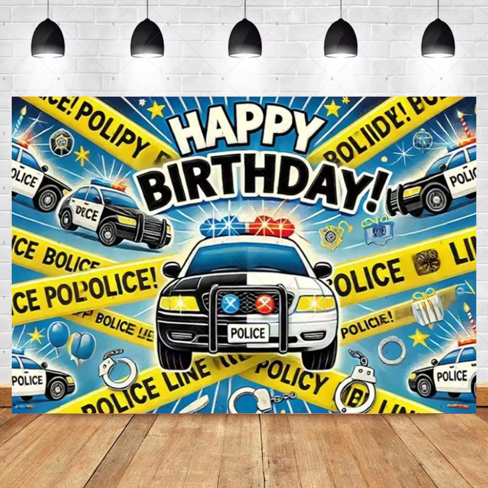 Cartoon Police Backdrop Police Station Car Background Banner Kid Birthday Party Decoration Baby Shower Supplies Photography Prop