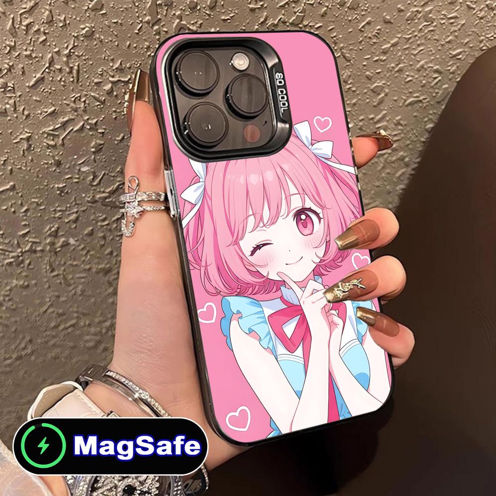 Kawaii Pink Anime Girl Phone Case for iPhone 16 15 14 13 12 11 Pro Max Plus MagSafe Translucent Colour Protective Cover Luxury