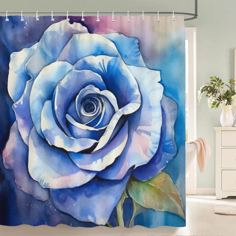 Waterproof Polyester Fabric Red Rose Shower Curtains Blue Rose Flowers Printing Bathroom Curtains for Home Decoration Curtain