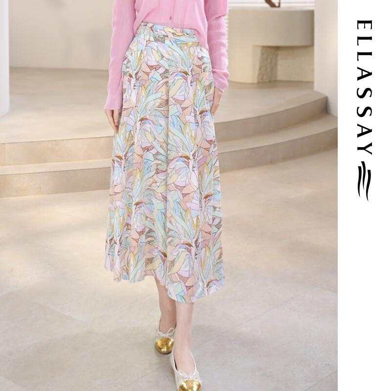 

ELLASSAY Women s 100% Silk Printed Loose Wide-Leg Pants L