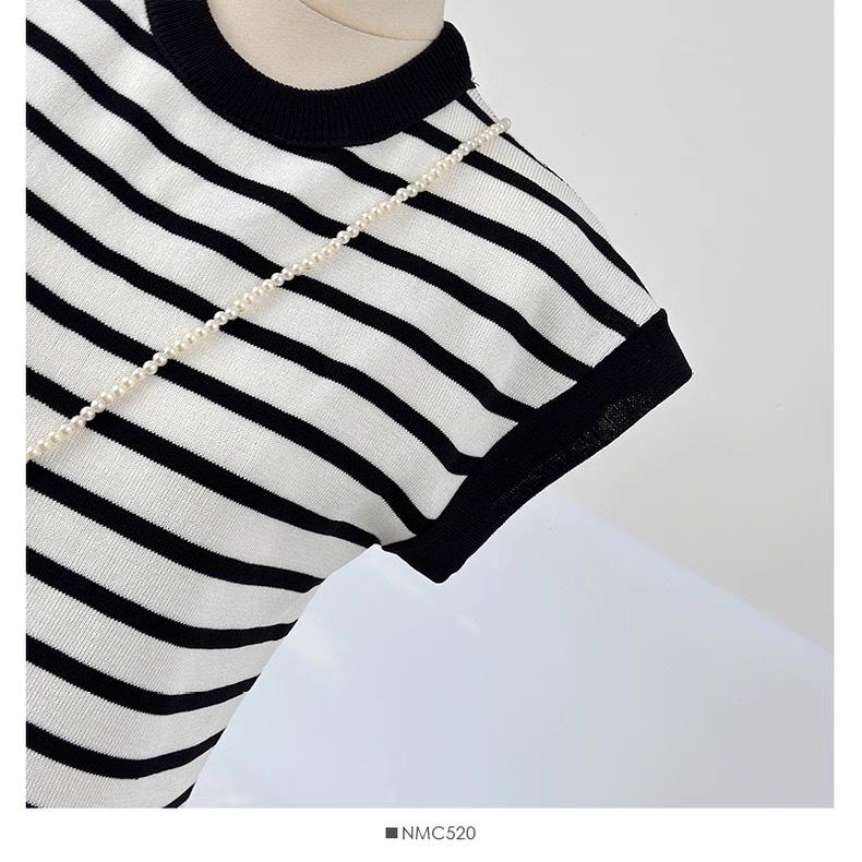 Korean Color Block Striped Round Neck Bodycon Dress - Women's Casual Slim Fit, Spring/Summer 2026