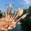 8-Piece Macaron Makeup Brush Set with Mini PU Bag for Beginners - Blush & Eyeshadow Tools
