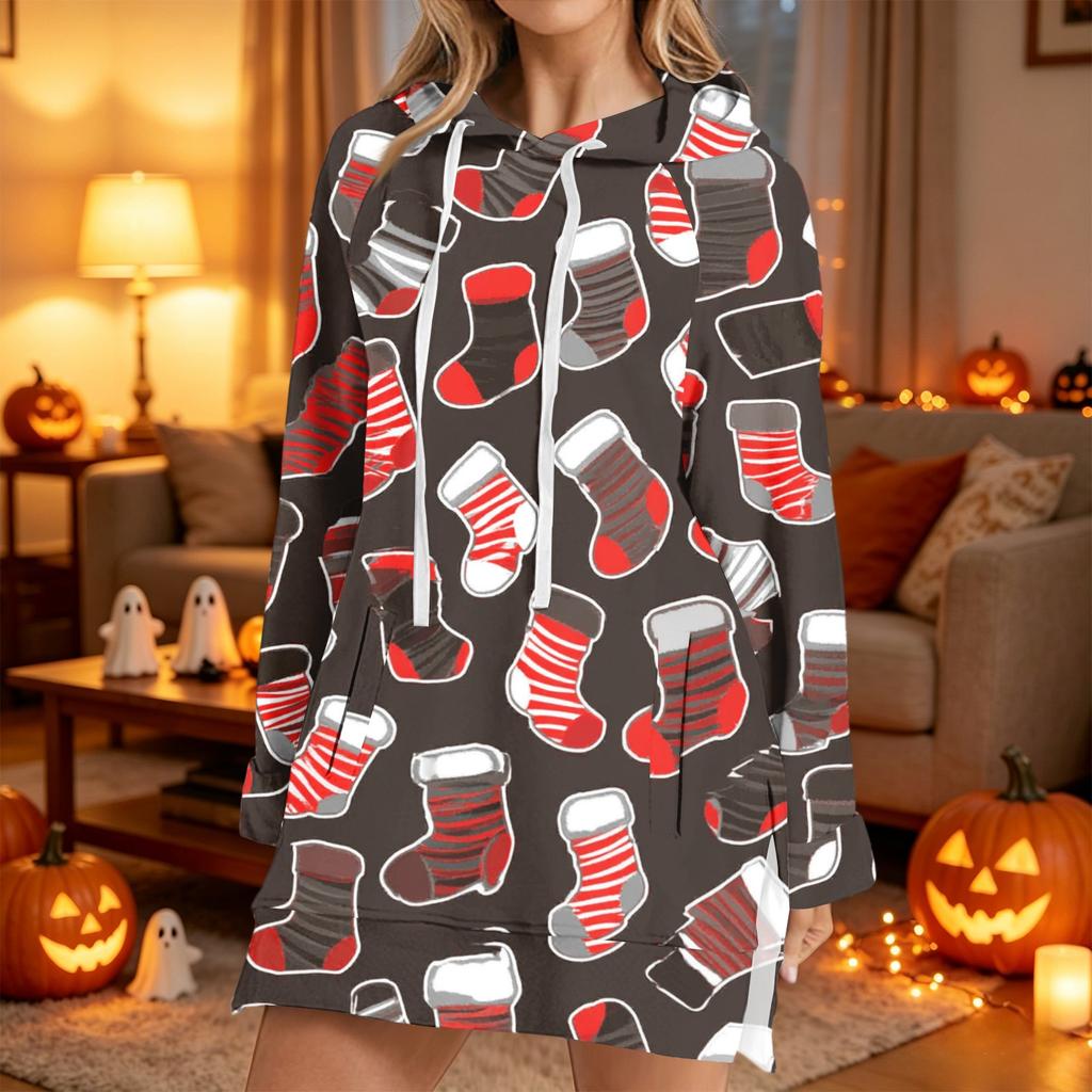 Women's Fashion Casual Long Sleeve Christmas Print Hoodie Top