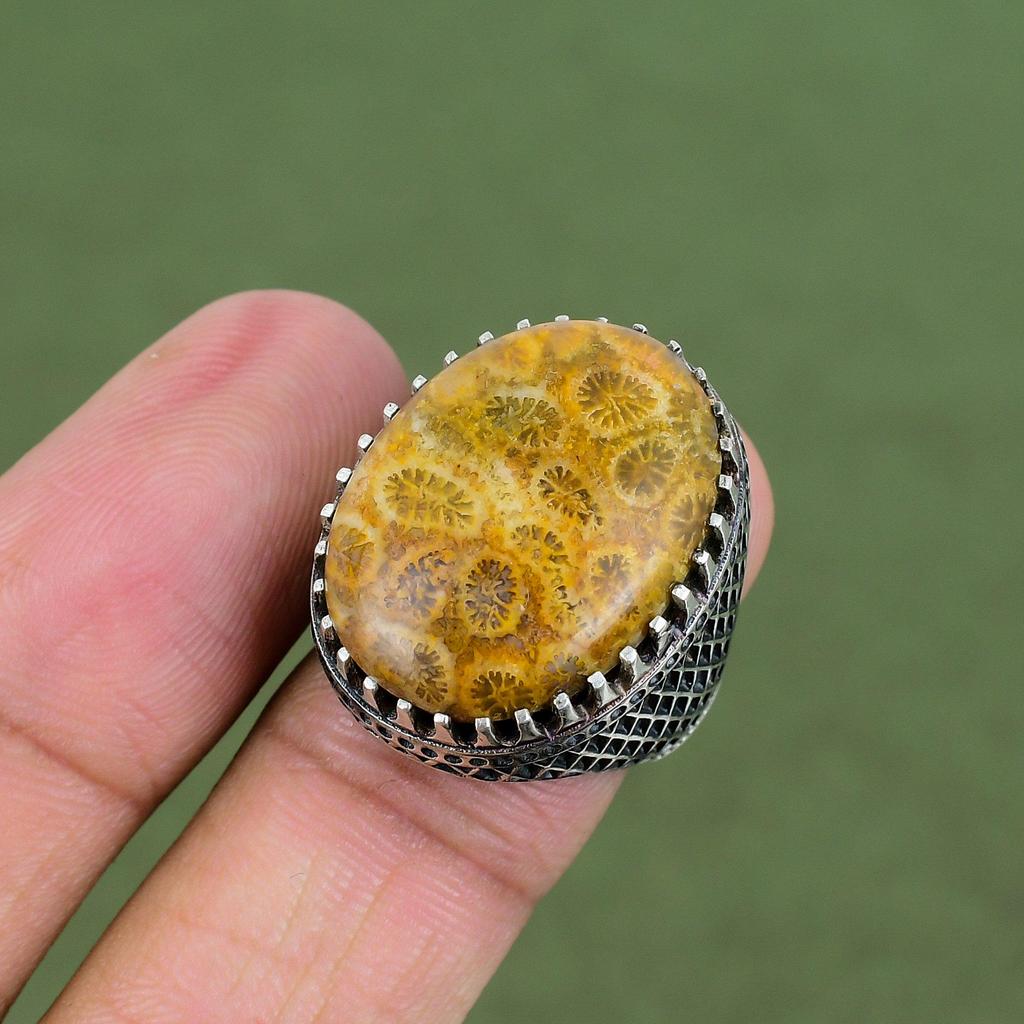 Fossil Coral Ring 925 Sterling Silver Ring Birthstone Ring Handmade Boho Jewelry Genuine Gemstone Ring Gifts For Wife Available In Ring Size