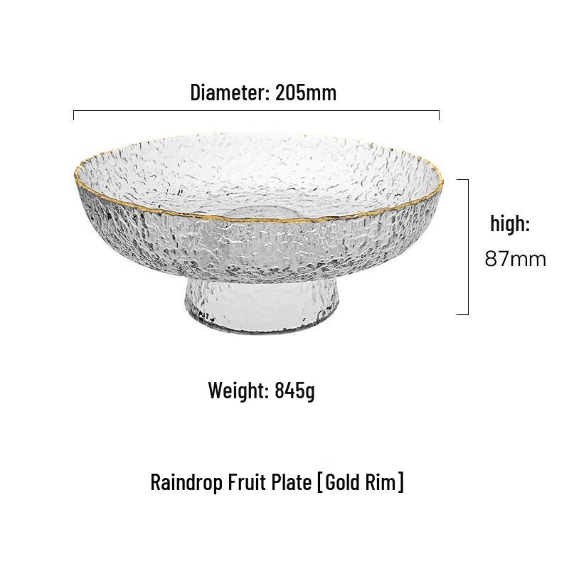 Youde Japanese Style Hammered Glass Fruit Plate Set (Gold Rim)