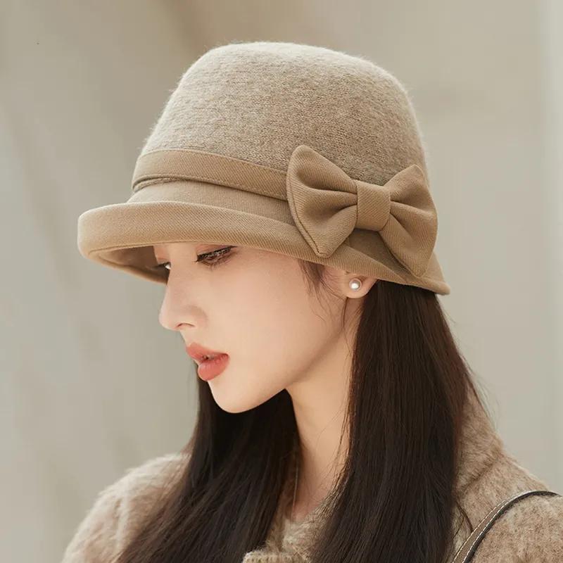 WTEMPO Damskie Eleganckie Ciepłe Grube Miękkie Jednokolorowe Kapelusze z Kokardą Jesień Zima Codzienne Wszechstronne Retro Wiatroodporne Zimoodporne Kapelusze