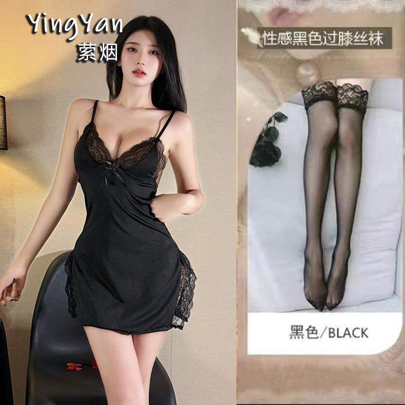 European and American erotic underwear high-end large size sexy female mood split lace suspender nightdress qqny pure desire wind