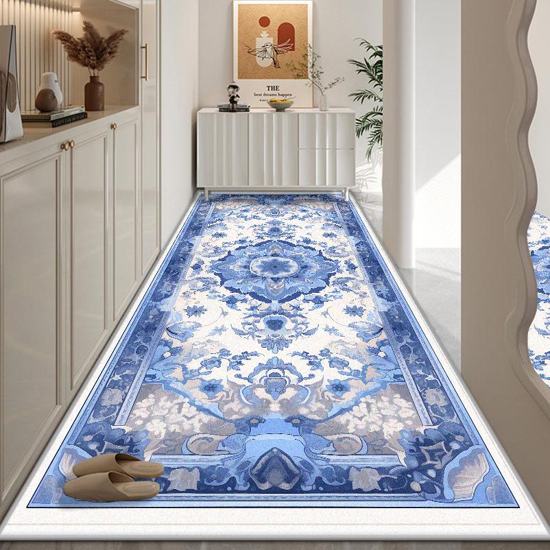 New Classical Flower Design Soft Decor Home Entryway Long Carpet Light Luxury Big Size Hallway Rug Washable Stair Antiskid Mat