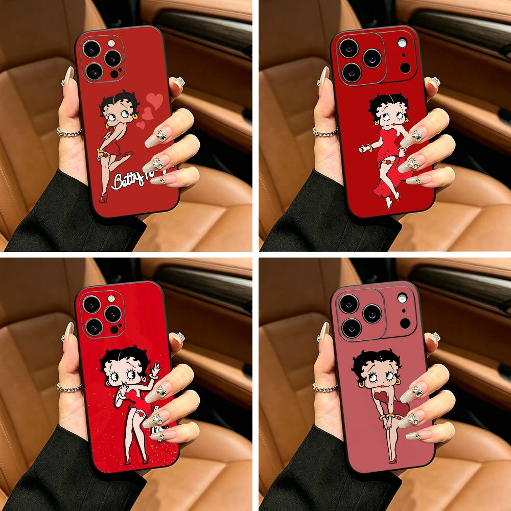 B-Betty Cute B-Boop Phone Case For iPhone 12 13 14 15 16 17 Pro Max, Lightweight and practical Soft Black Cover