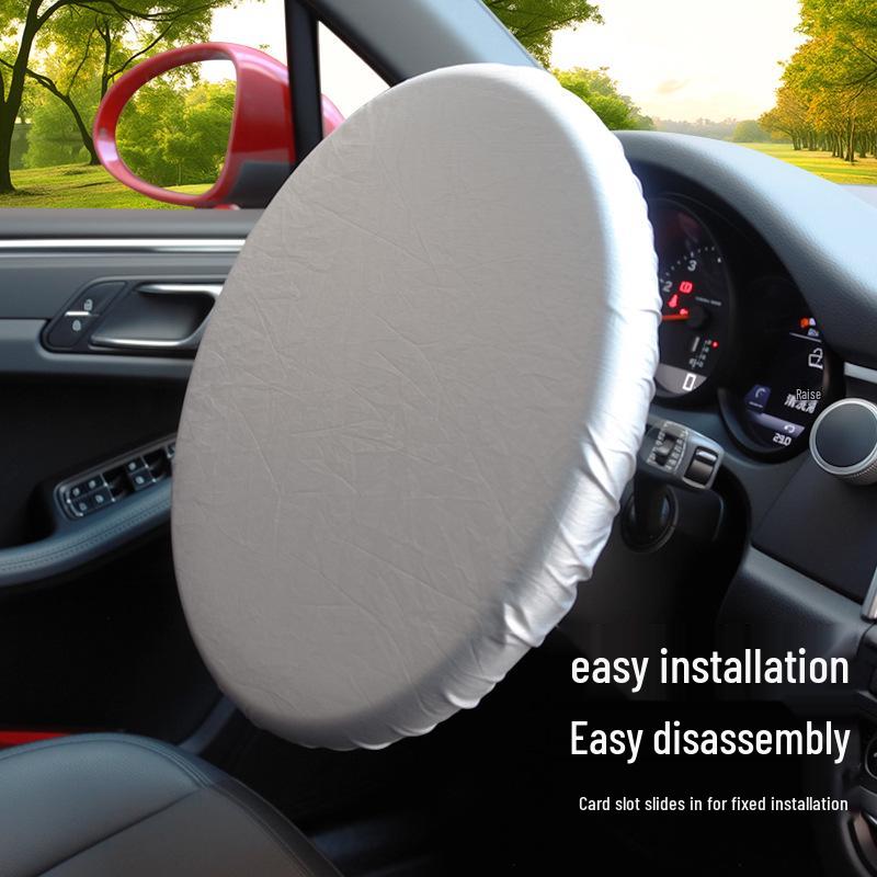 Universal Car Steering Wheel Cover - 190T Silver, 42CM, with Sunshade and Heat Insulation Protection