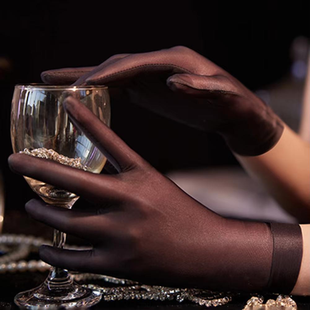 Öl Glänzende Strumpfhandschuhe Damen Sexy Hochelastisch Transparent Ultradünn Porno Clubwear Herren Kurze Handgelenkhandschuhe