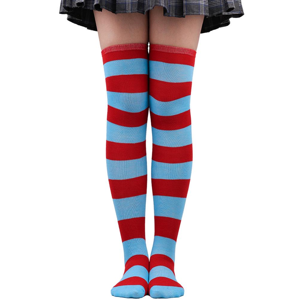 Women's Zebra Striped Thigh-High Socks: Japanese & Korean Style Over-the-Knee Halloween Cosplay Performance.