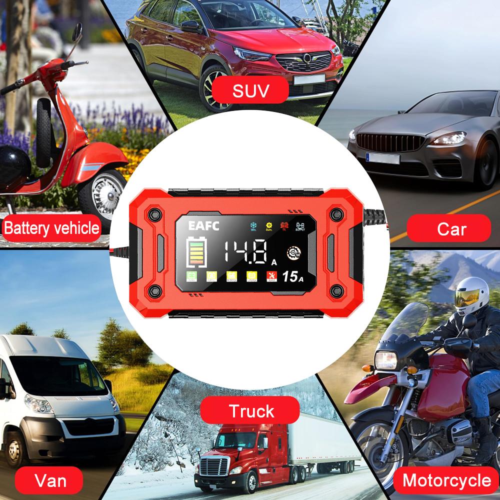 15A Car Battery Charger 8A 12V Fully Automatic Battery Trickle Charger Maintainer for SUV Motorcycle Marine Lead Acid Batteries