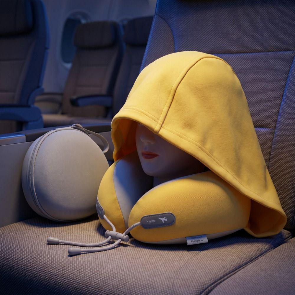 Soft Hooded Neck Pillow Portable U-Shaped Pillow Nap Travel Pillow Airplane