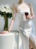 Satin Suspender Dress for Women Summer Sexy Club Party Evening Dress Elegant Fashion Female Clothing White Black