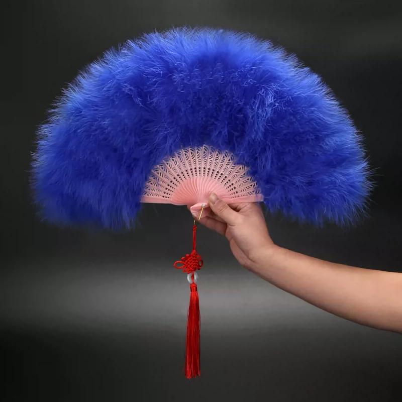 White Feather Fan Full Velvet Thickening Cheongsam Catwalk Folding Fan Yudi Boutique Night Shanghai Chinese Ancient Style Dancing Folding Fan Female