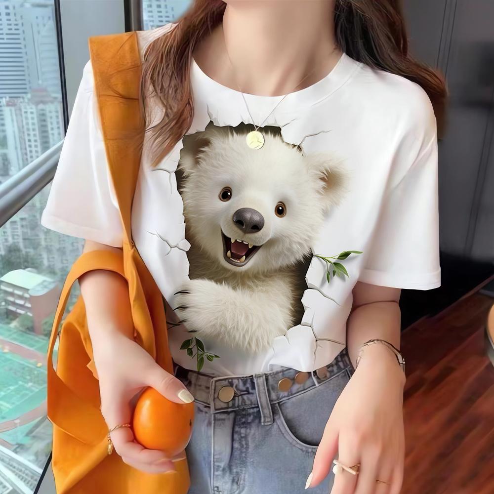 2024 Top Women Cute Animal Printed Women's T-Shirt Oversized T-Shirt Popular Clothes Women Clothing Short Sleeve Tees Blouse 5XL