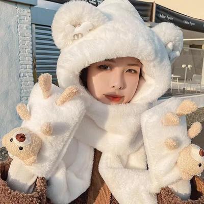 Plush Bear Ear Winter Hat, Scarf & Gloves Set