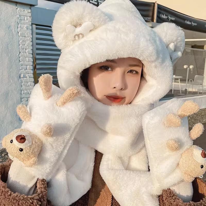Milings Plush Bear Hat with Scarf and Gloves