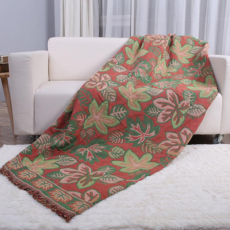 Four Seasons Universal Single Cotton Sofa Towel Three-layer Woven Maple Leaf Double-sided Thread Blanket Knitted Travel Blanket