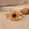 Wedding Engagement Anniversary Promise Gift – Red Ruby & White Opal Ring, Handmade Art Deco July Birthstone Gemstone Bridal Jewelry