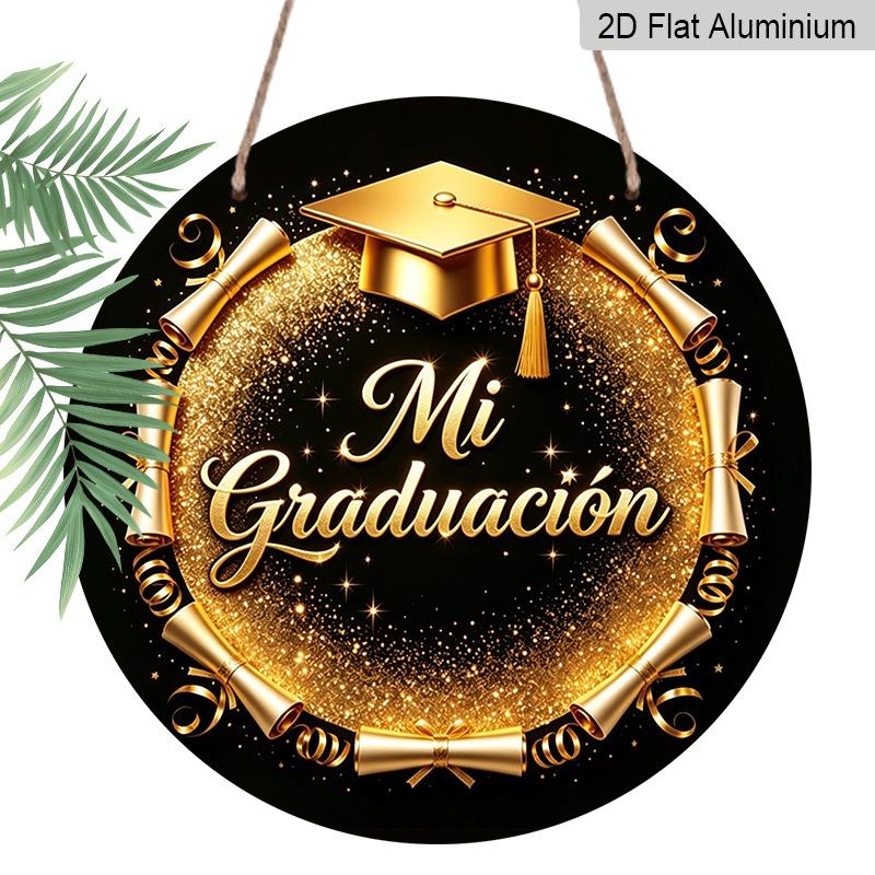 

2D Flat Aluminum Graduation-themed Wall Hanging Available in Multiple Sizes Featuring A Spanish-language Black and Gold Glitter Graduation Cap and 7.87×7.87inch