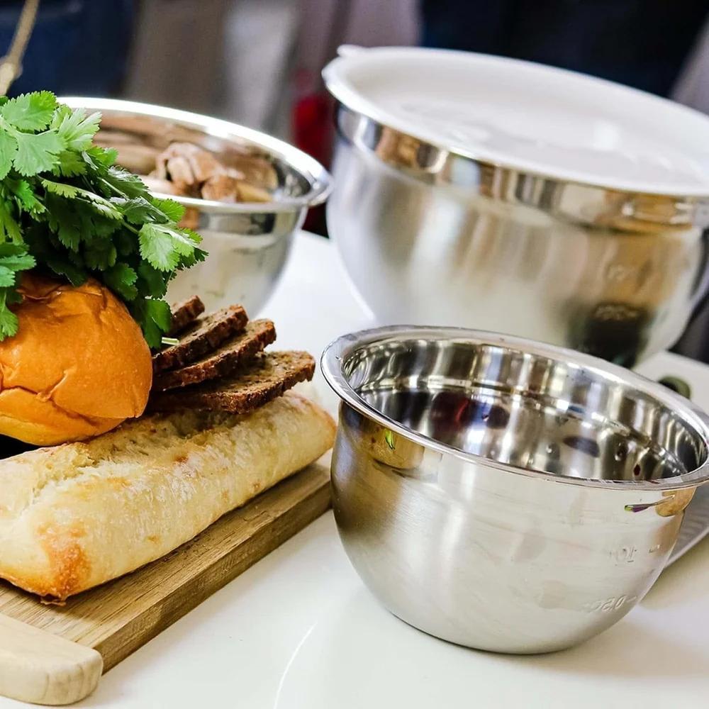 OVENTE Mixing Bowl Stainless Steel with Lids Nesting Bowls with Measuring Marks Easy To Clean and Store Perfect Cooking Baking