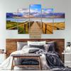 5 Panels Wood Bridge Posters Wall Art Landscape Beach Home Decor Sunset Canvas Prints Natural Painting Modern Pictures NO FRAME