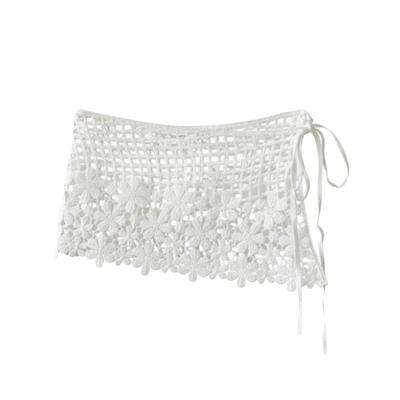 Taille Brodée Fleur au Crochet Rideau de Culotte Châle Vintage Élégant Cravate Avant Amovible Fausse Deux-pièces Universel
