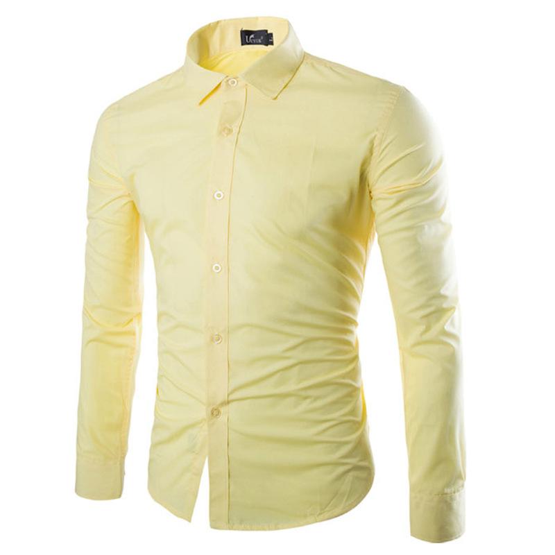 New Men's Fashion Shirt Slim Shirt Hundreds of Solid-coloured Business Casual Long-sleeved Shirt Male