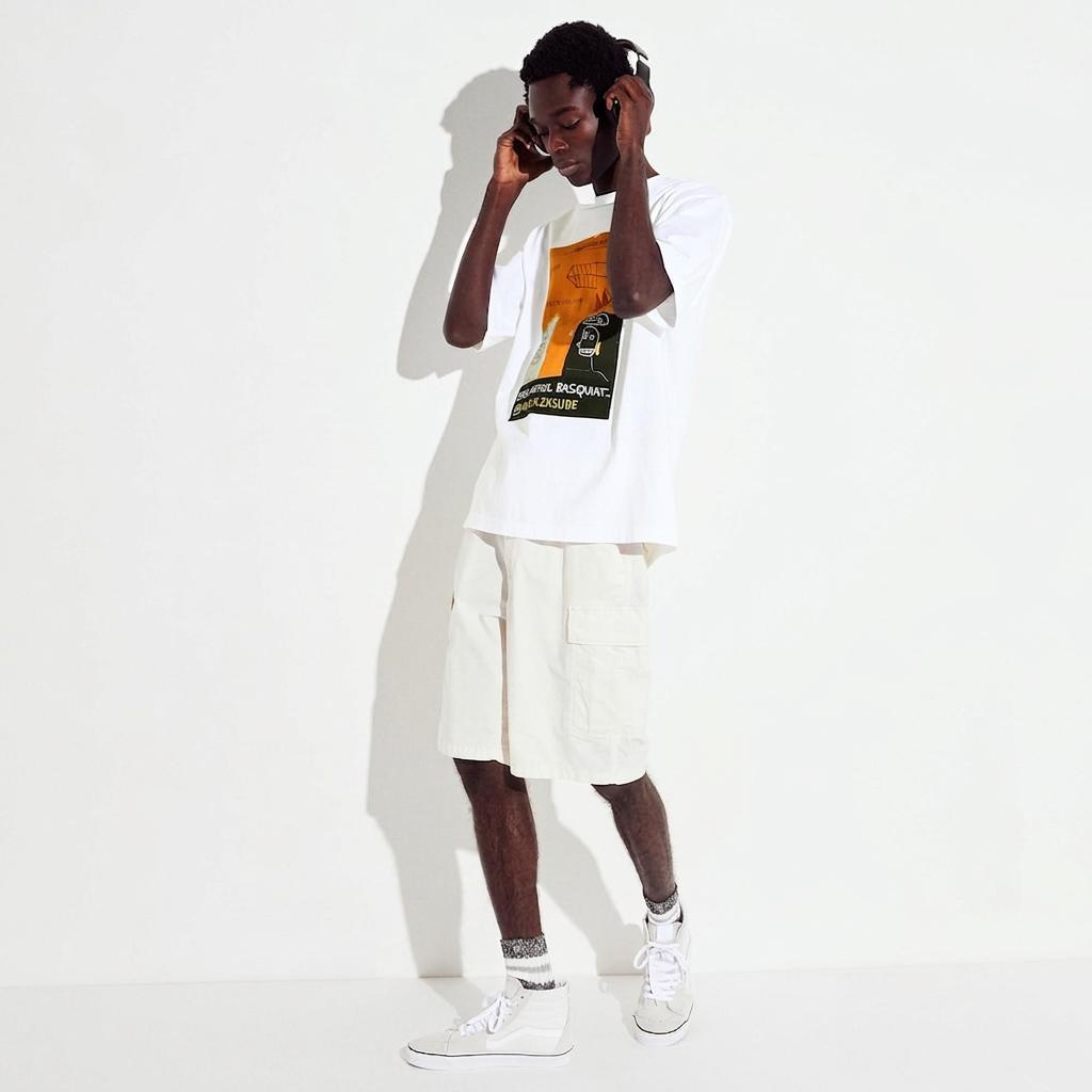 Uniqlo X Jean-Michel Basquiat Collaboration SS24 Letter Print Round Neck Short Sleeve T-Shirt Unisex Tops White 466082-00