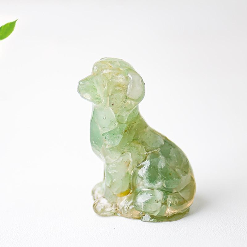 Resin Dog Figurine With Natural Crystal For Office Desk Decor And Home Gift