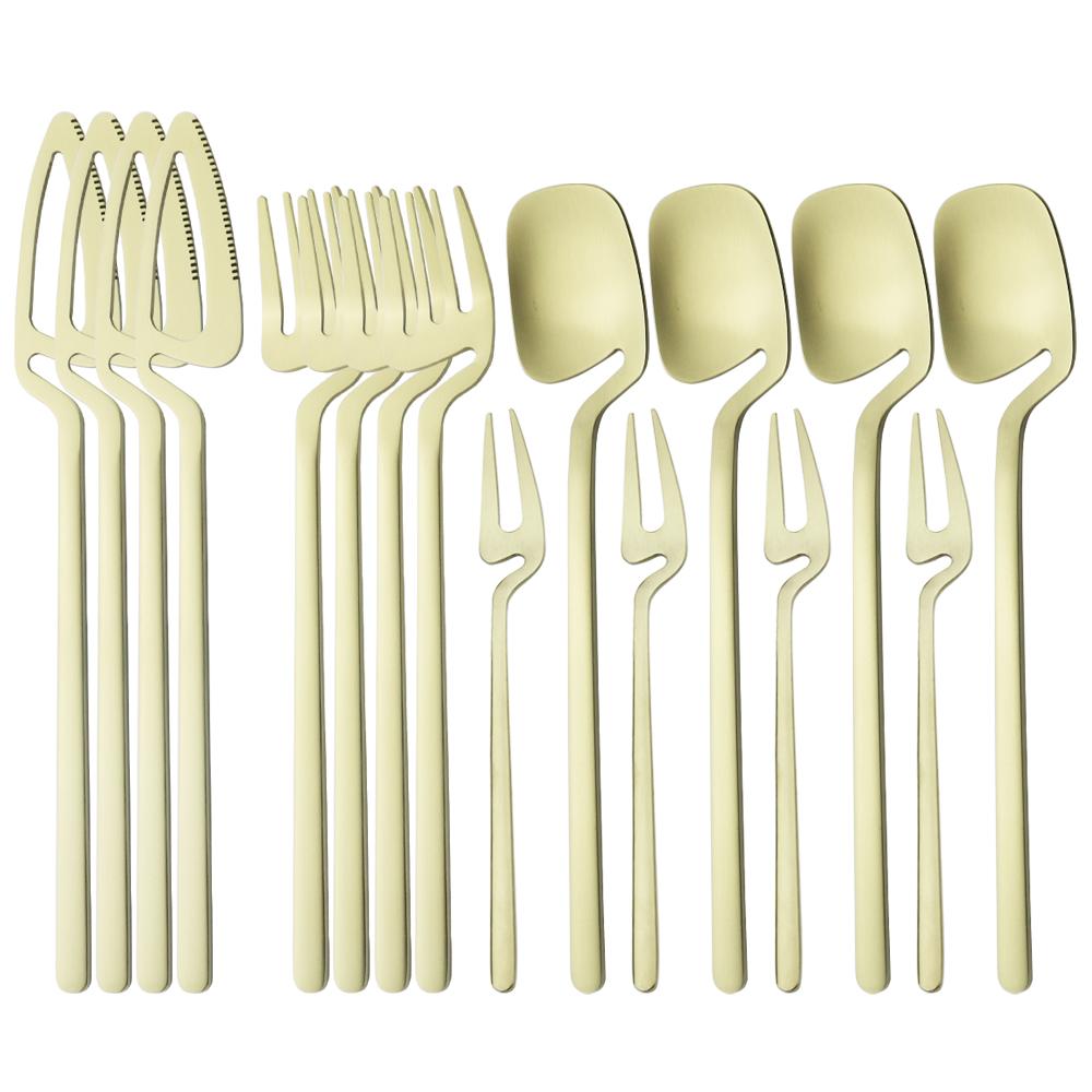 16Pcs Matte Dinnerware Set 304 Stainless Steel Cutlery Set Western Knives Fruit Fork Spoon Dinner Set Kitchen Flatware Tableware