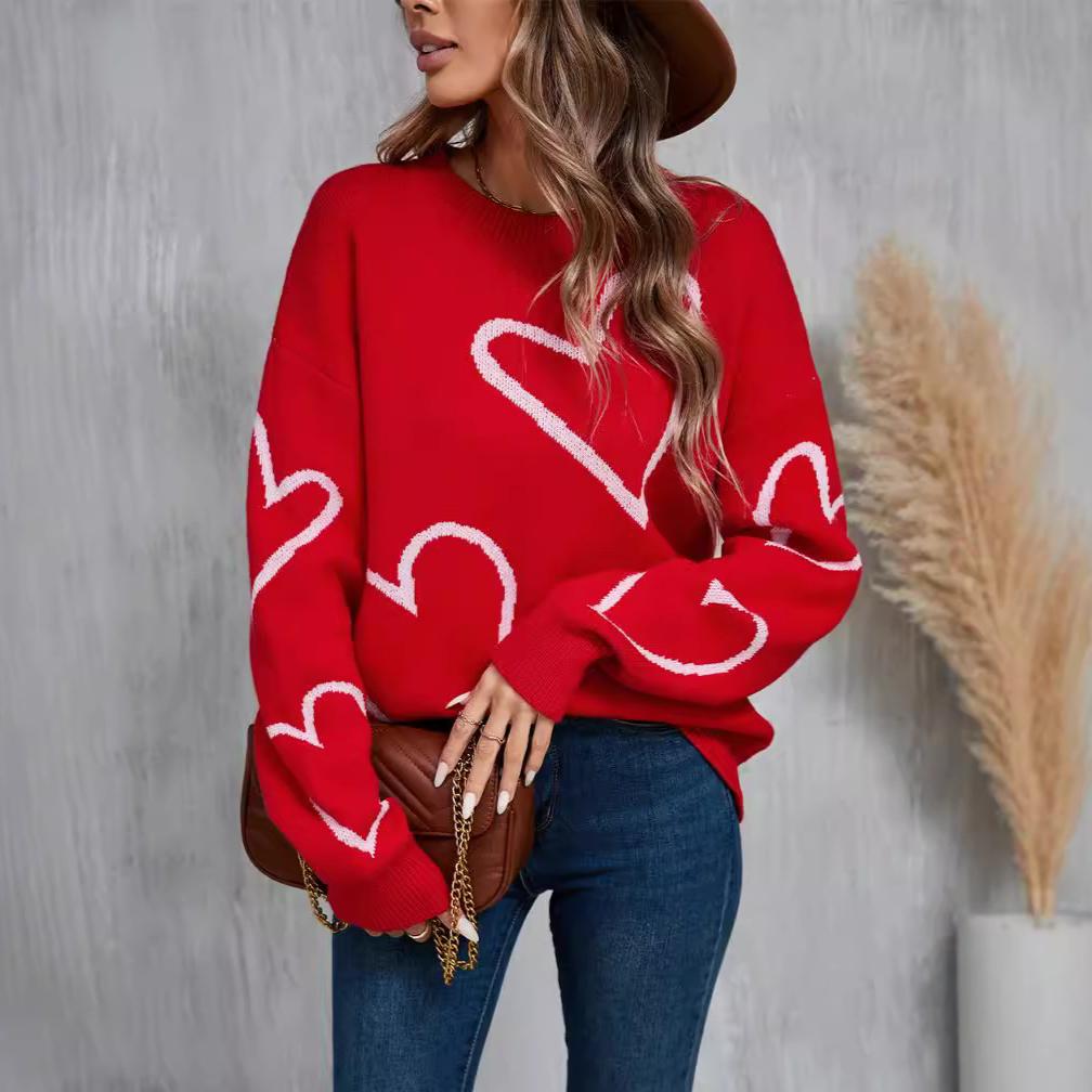 

Зимовий жіночий светр Love Valentine s Day Pulover Великий персиковий светр у формі серця Clash XL червоний