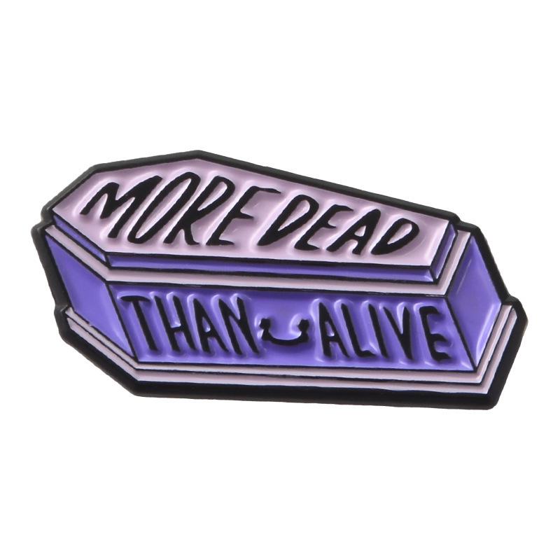 Trendy 3D Coffin Brooch with English Letter Design -  More Dead  Badge