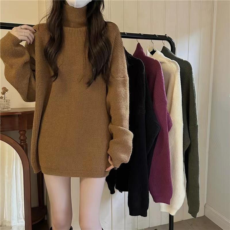Fashion, Simple and Loose Bottoming Knitted Sweater, Top, Foreign Style, Retro Lazy Style Turtleneck Sweater Women's