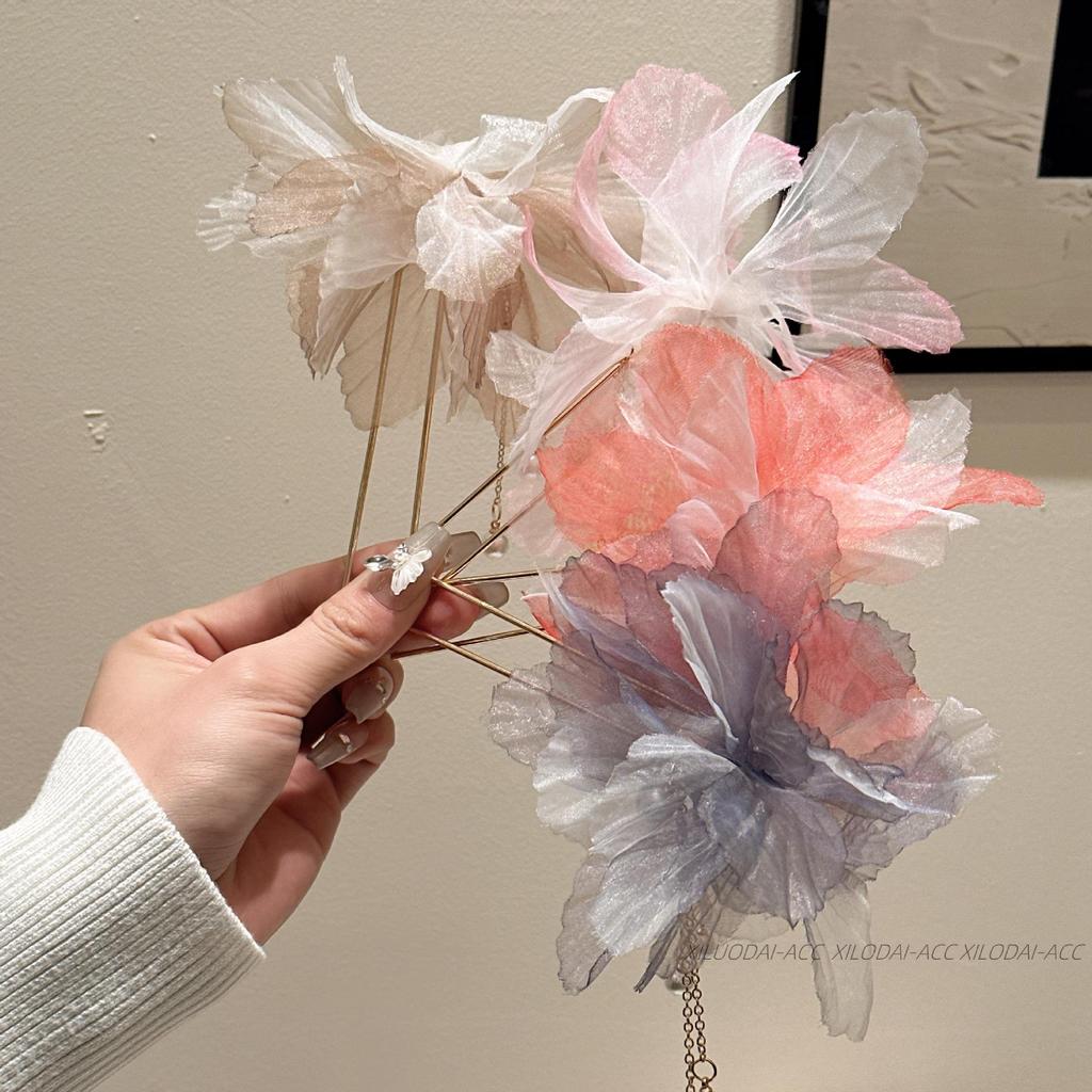 Premium Mesh & Leaf U-Shaped Hairpin: Elegant Ancient & Modern Chinese Style for Women.