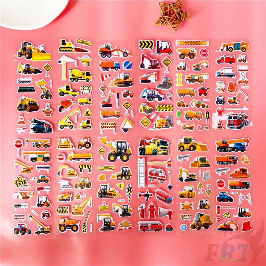12Sheets/set Engineering Vehicle Rewards Sticker Puffy Bubble Toys Stickers