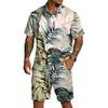 Men's Casual Printed Top and Drawstring Shorts Set Lightweight Breathable Set for Summer