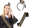 1Set Grad Cap Headband Graduated Satin Sash 2024 Graduation Party Decoration Supplies Photo Props Mini Bachelor Hat