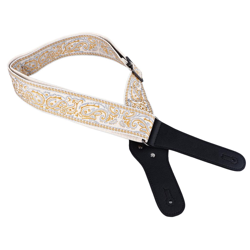 Guitar Strap Embroidery Widened Adjustable Shoulder Strap with Picks for Acoustic Electric Guitar