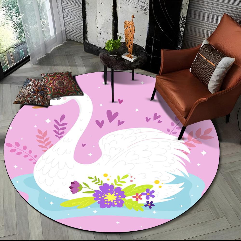 3D Cartoon Cute Swan Cygnus Area Rug,Round Carpet Rug for Living Room Bedroom Sofa Decoration,Kids Play Non-slip Floor Mat Gift