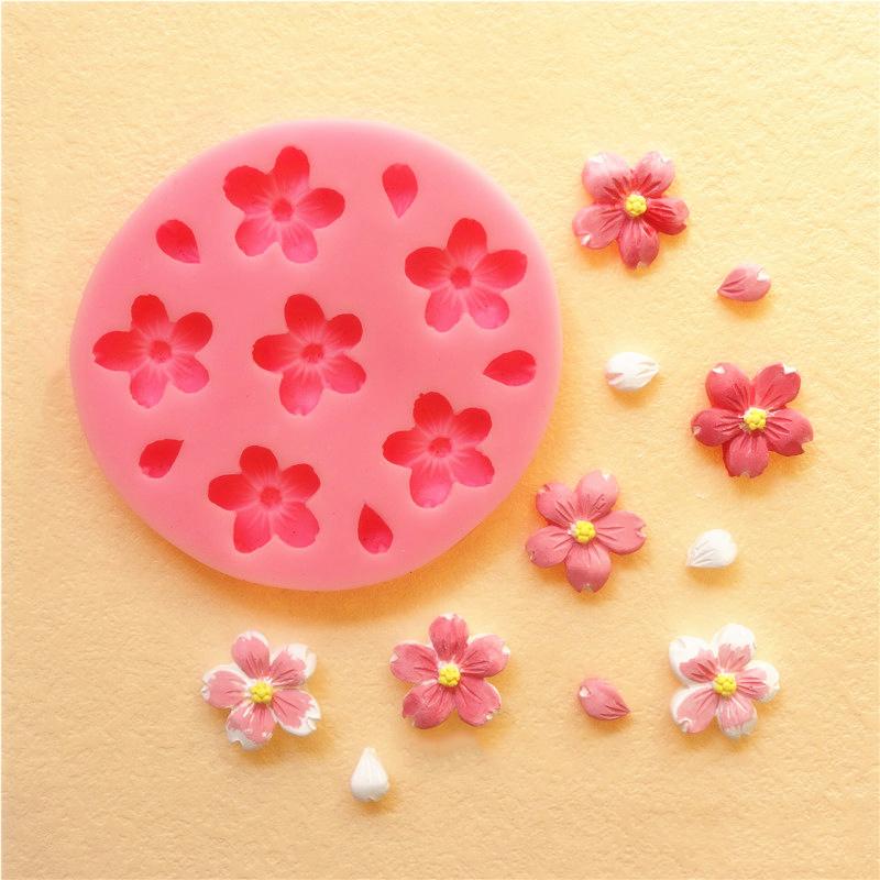 3D Sakura Shape Silicone Mold Diy Cherry Blossom Fondant Jelly Chocolate Cake Decor Tools Clay Plaster Baking Mold