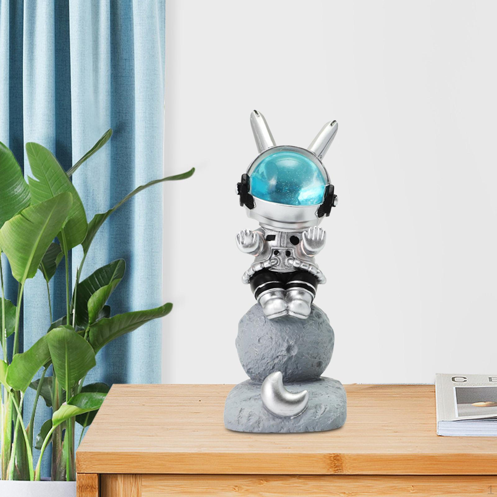 

Cartoon Space Phone Holder Decor Night Light Bunny Statue Decorative Art Bracket Stand for синий
