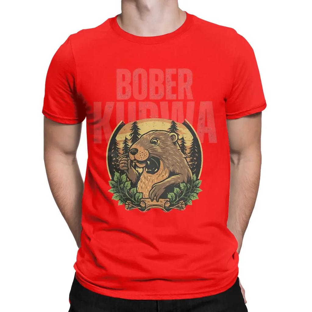 Men's Bober Kuwa Beaver Bobr Jakie Bydle Funny T Shirts 100% Cotton Tops Humorous Short Sleeve Crewneck Tees Plus Size T-Shirt
