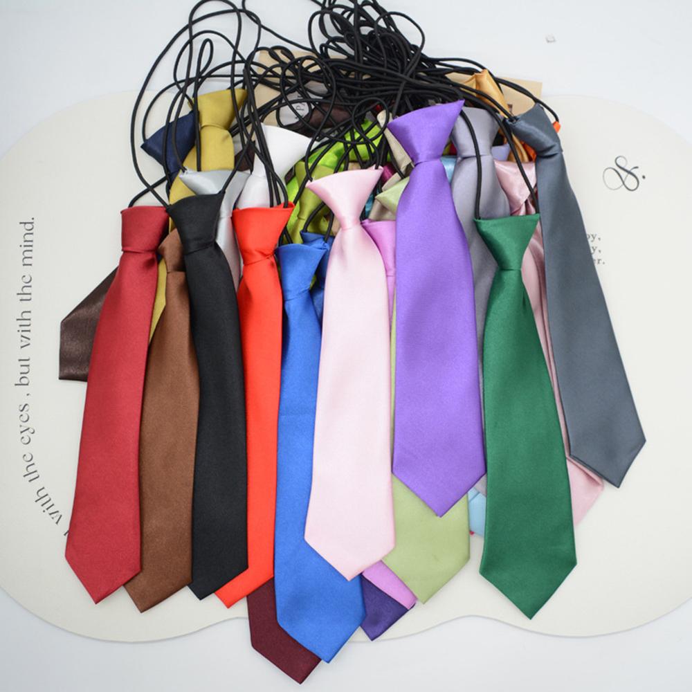 Solid Color Satin Kids Elastic Tie, Pre-tied Lazy Children Necktie, Uniform Accessory for Boys Girls School Daily Birthday Formal Occasion